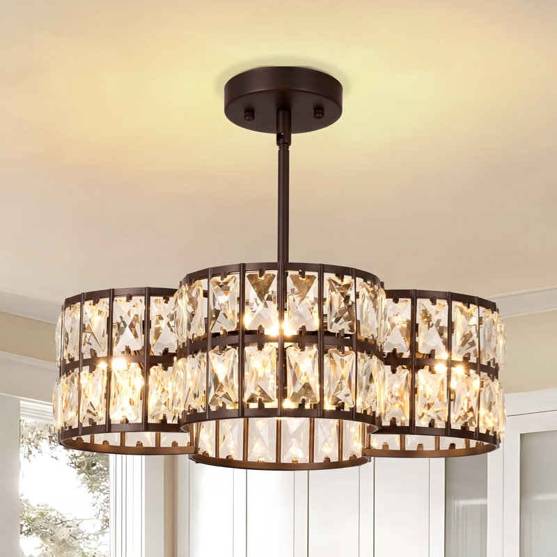 Lustre tambour 4 lumières à longueur réglable, Bronze
