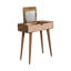 Mini coiffeuse rose en bois massif, 4 compartiments, pieds nordiques, rose et brun clair