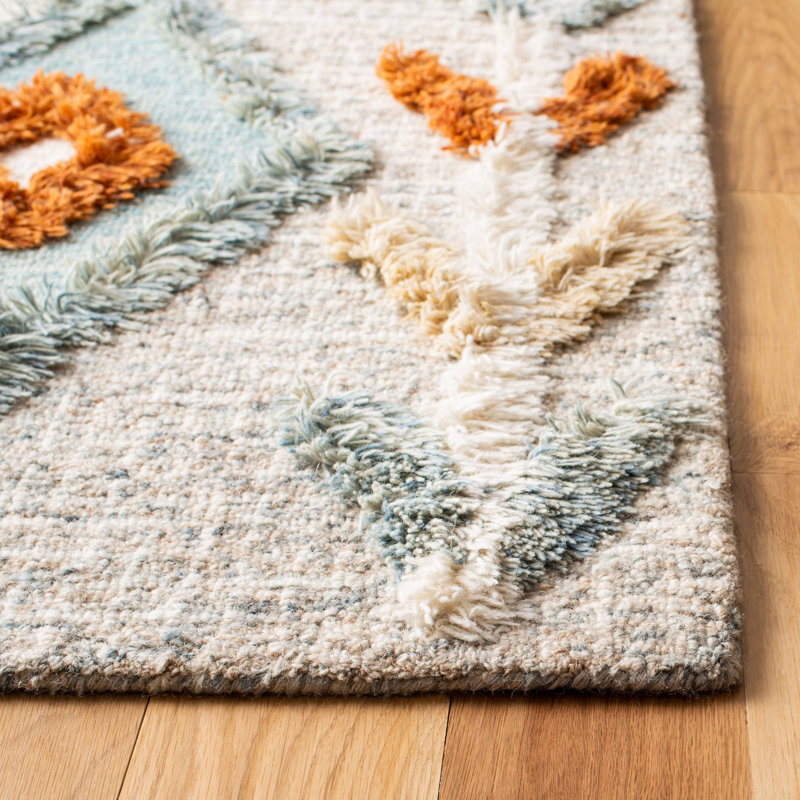 Macy Handmade Tufted Wool Gray/Light Blue Rug, Rectangle 8' x 10'