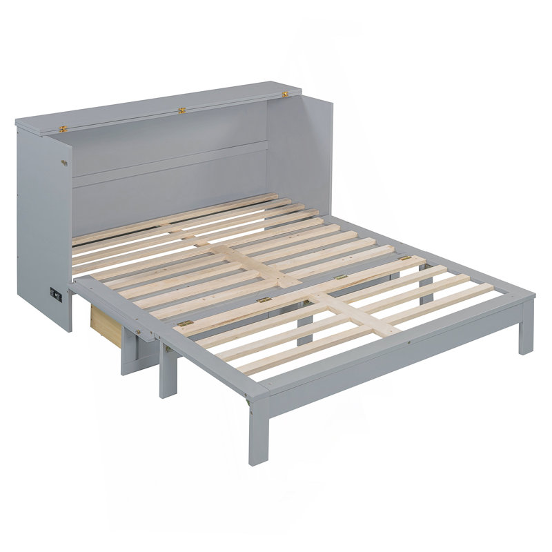 Grand lit escamotable avec grands tiroirs, gris, Gris, Grand lit