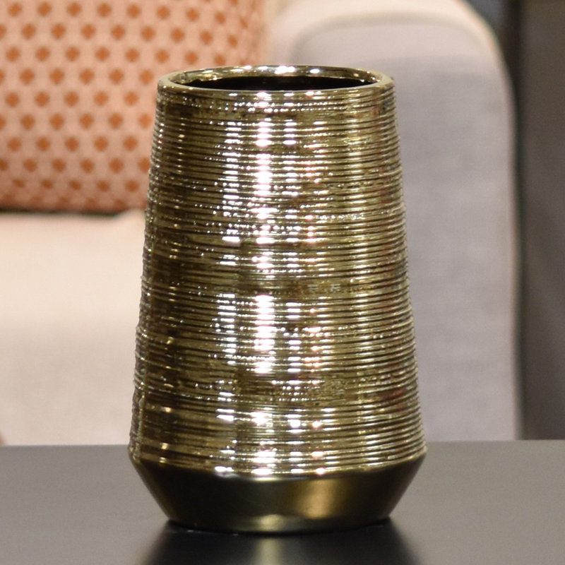 Table Vase, Gold, 11.5" H x 6.5" W x 6.5" D