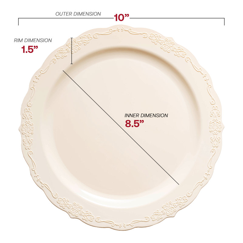 Grandes assiettes jetables rondes en plastique ivoire (10 po)