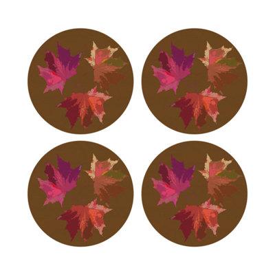 Autumn Leaves Rust Vegan Leather Round Coasters