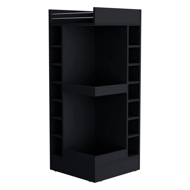 Corner Bar Cabinet With Wine Rack And Open Shelf, Black