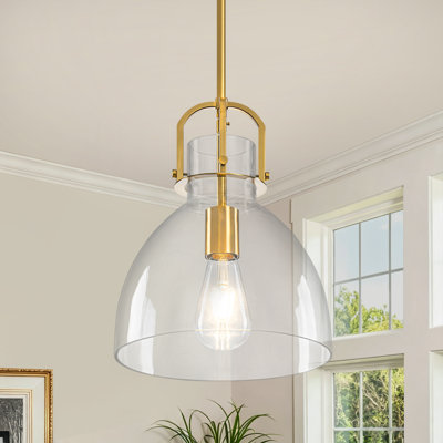 1-Light Modern Single Dome Pendant Light with Clear Glass Shade for Dining Room Bar Entryway Hallway
