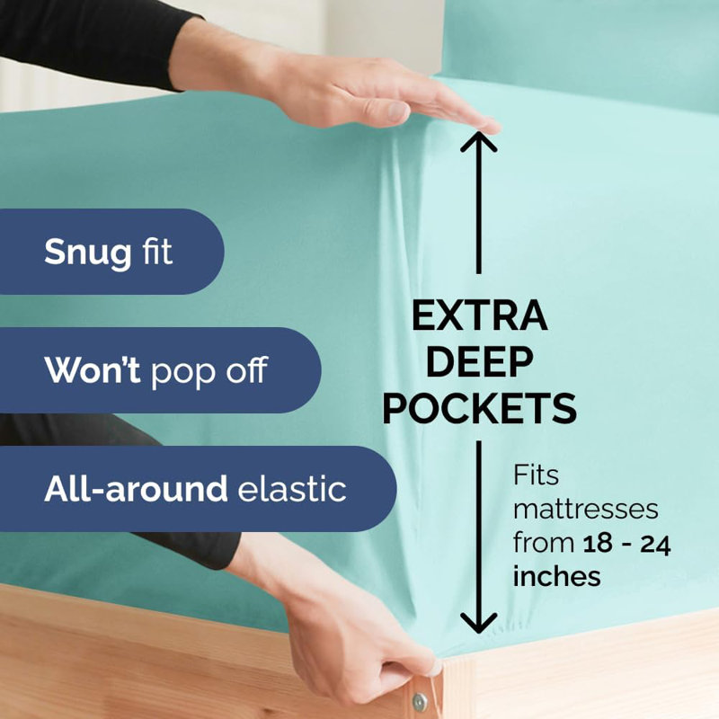 6 Piece Extra Deep Pocket Sheet Set, Cooling & Breathable Bed Sheets, Soft Hotel Luxury Bedding, Fits 18–24 Inch Mattress