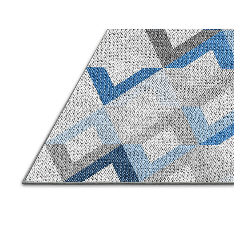 Tapis bleu/gris à motifs, Rectangle 8 pi x 10 pi