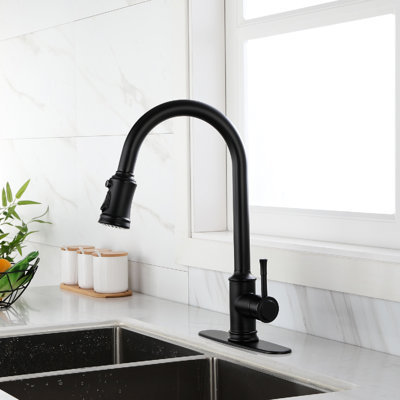 Robinet de cuisine rétractable à 360 degrés, acier inoxydable noir mat, réglage du débit et de la température à une poignée, surface de corrosion, profondeur de 16,06 po, largeur de 10,22 po, hauteur de 2,5 po, 4,63 lb
