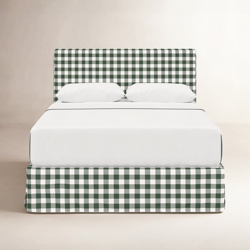 Verona Upholstered Slipcover Bed, King, Classic Gingham Evergreen