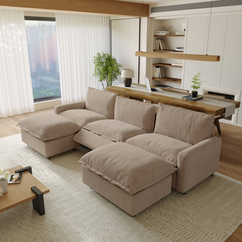 Canapé modulaire inclinable en U Moncada, Lin kaki, H 35,04 po x l 116,14 po x P 59,44 po