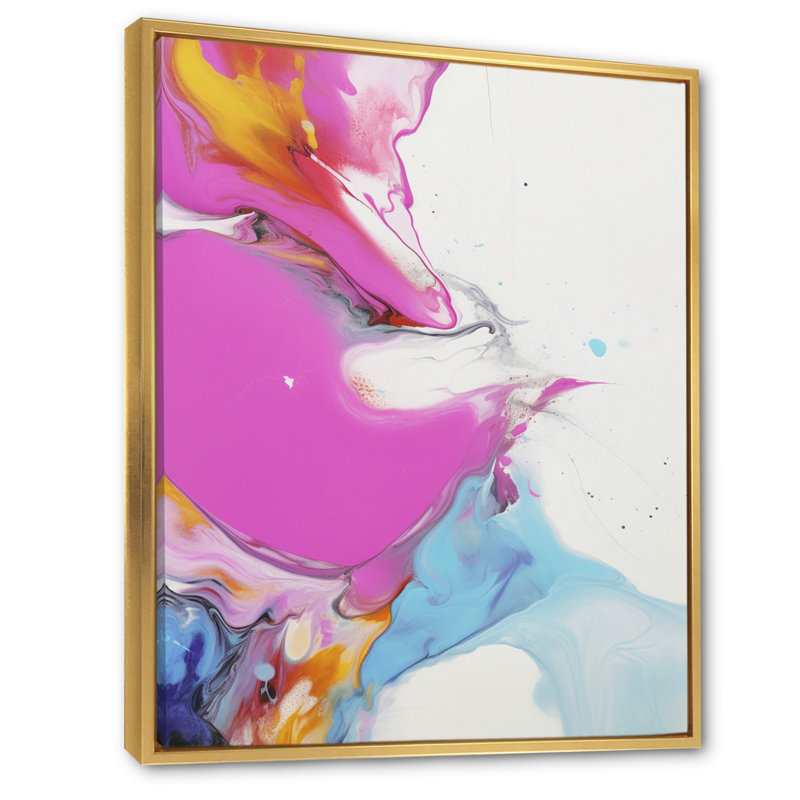 Fuchsia rose et bleu clair illusions fluides III - art mural abstrait salon, H 44 po x l 34 po x P 1,5 po