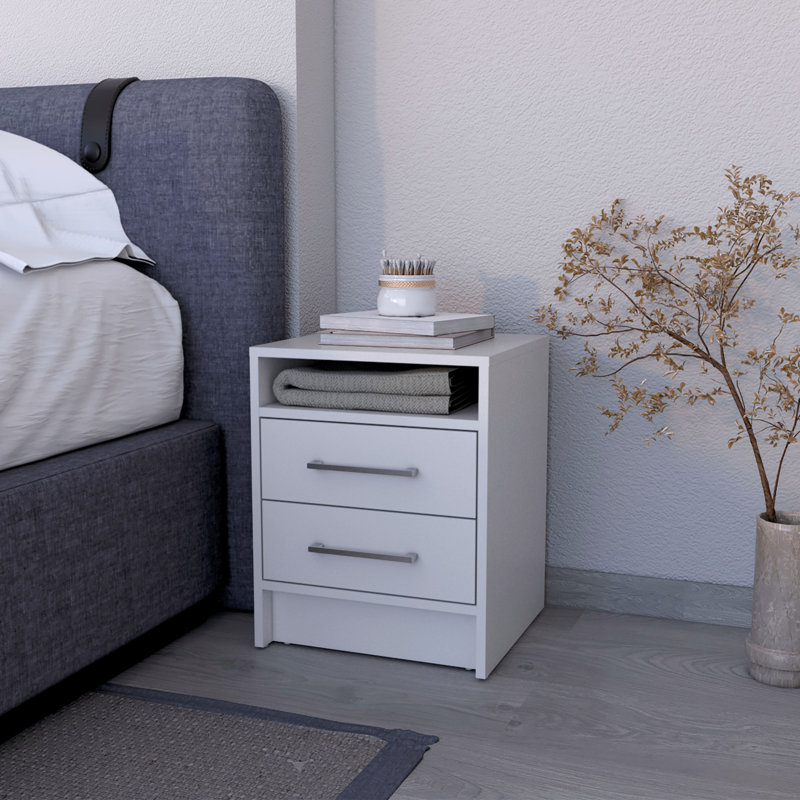 Table de chevet Eastover 2.0 en mélamine avec deux tiroirs Eastover, 23.6'' H x 17.7'' W x 15.8' D, Blanc