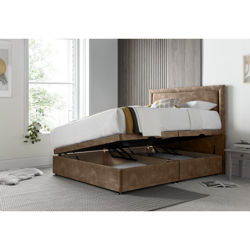 Alasdhair Regent Border Conistan Divan Ottoman with Floor Standing Headboard, Double (4'6), Mink