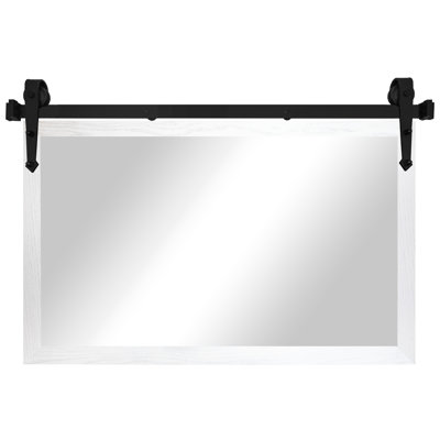 Gracie Oaks Ozark Hardwood Mirror With Steel Barn Door Rail