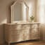 Nive Wide Dresser With Mirror, 9 Drawers, Pearl Knobs, Silver Oak