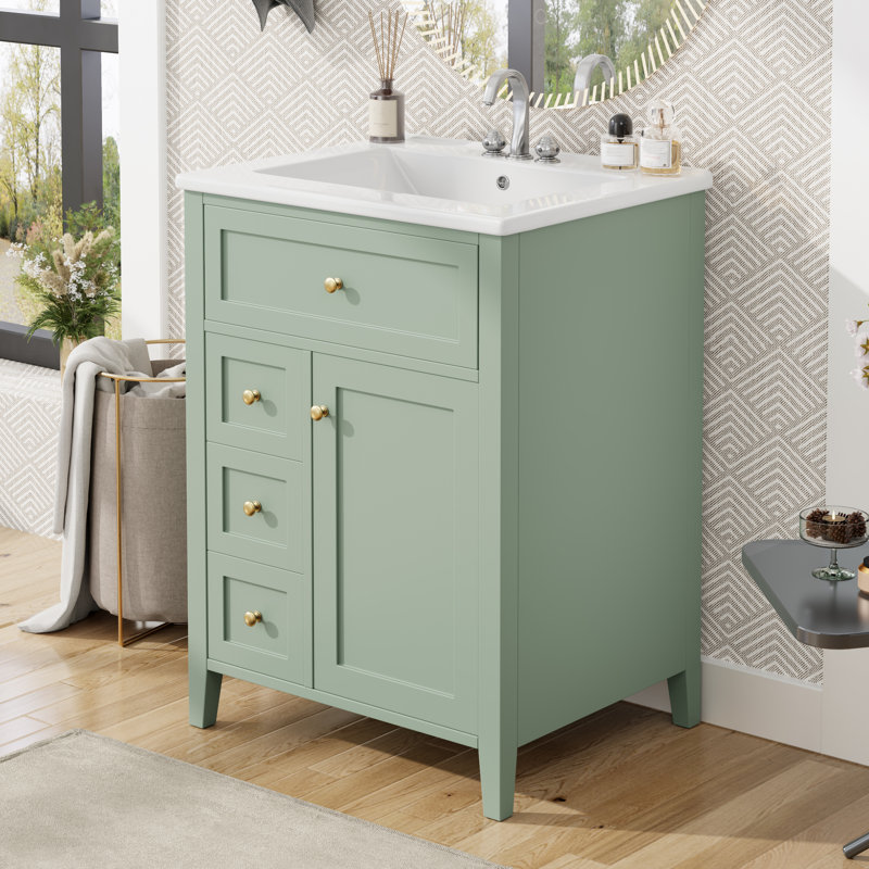 Quarryn 24" Modern Bathroom Vanity with Sink Featuring MDF and Rubberwood Construction, Green