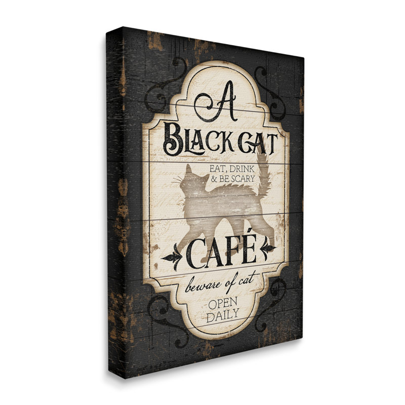 «Black Cat Café», signe d'Halloween rétro «Spooky Witch» par Jennifer Pugh - impression, H 36 po x l 48 po x P 1,5 po