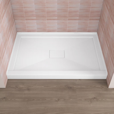 42'' W X 34'' D Alcove Acrylic Shower Base Rectangular Single Threshold Bathroom Shower Floor Pan in White with Center Drain Cover