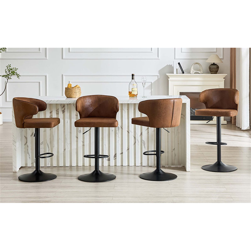 Chaise de bar rotative réglable moderne avec dossier en cuir de polyuréthane, convenant à la cuisine et à la salle à manger, capacité de 300 livres