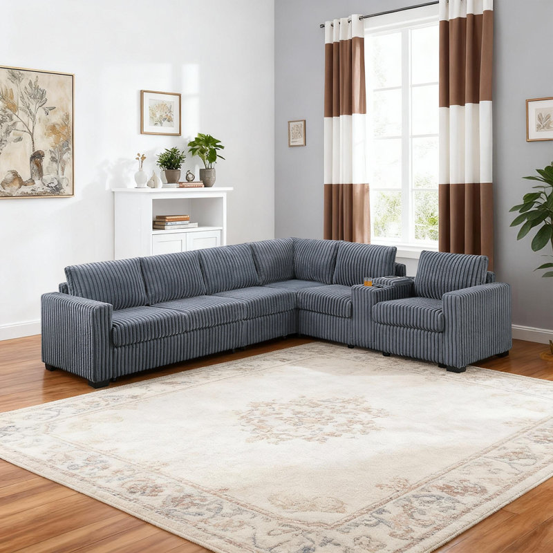 Reversible Modular Sectional With Usb Charging Console, Dark Gray