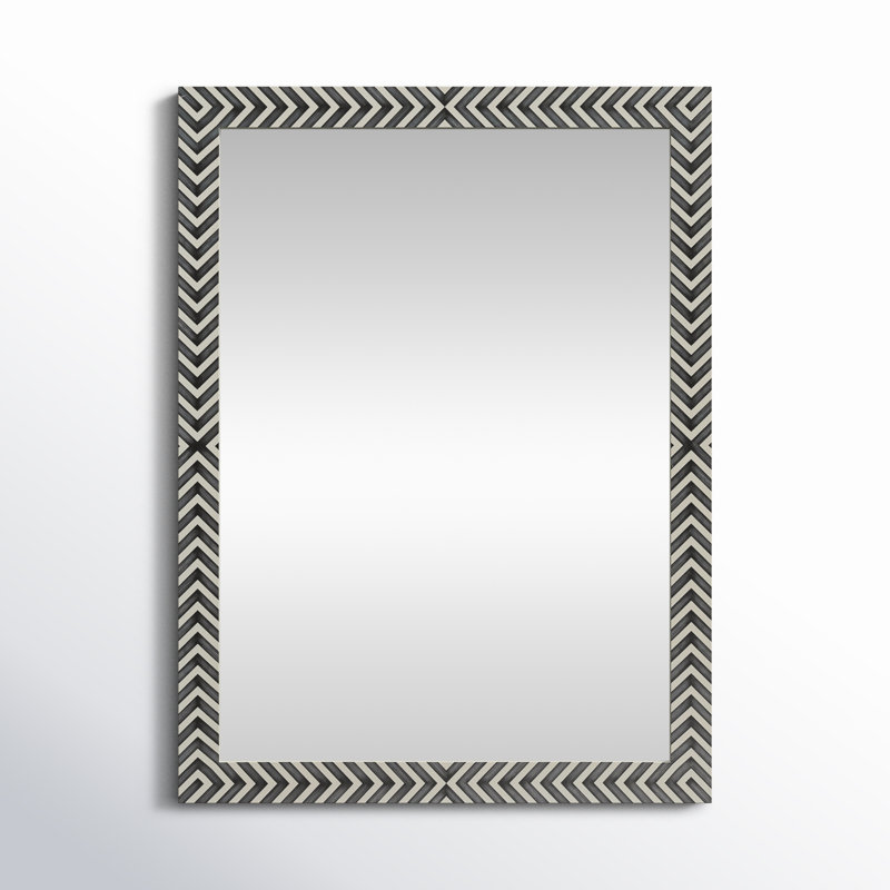 Chevron Patterned Black and White Wood Rectangular Mirror