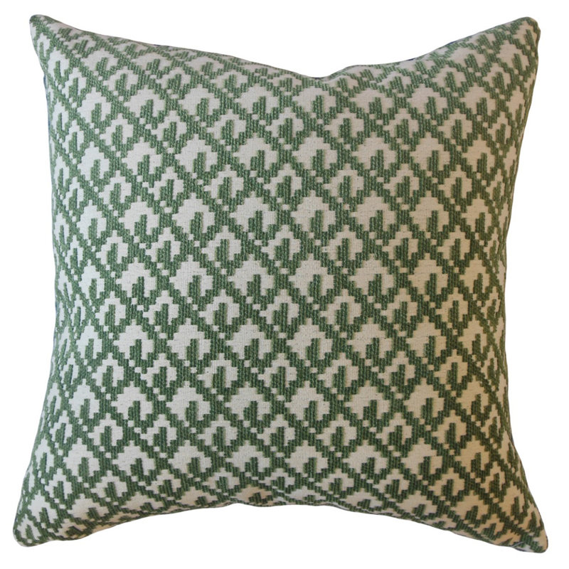 Oreiller Tadewi Crewel, 18 po x 18 po, Coussin décoratif, Vert / blanc