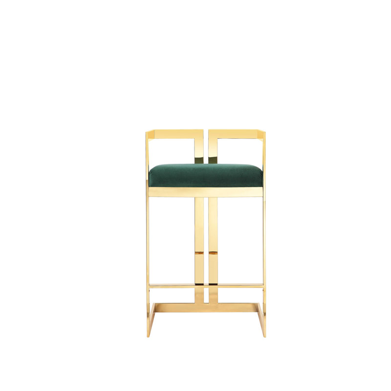 Tabouret de comptoir moderne Pangea Home, Velours vert, Doré, Tabouret de comptoir (siège d'une hauteur de 25,5