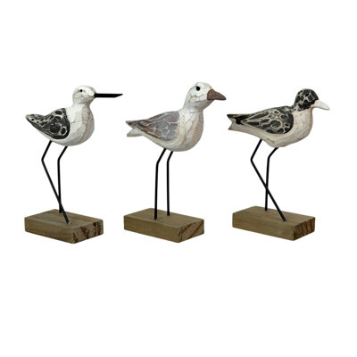 Ensemble de figurines d'oiseaux de mer en bois blanc côtier 3 pièces pour table et tablette, d'une hauteur de 5,75 pouces