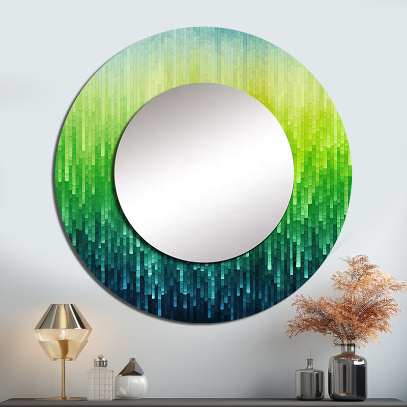 Code couleur vert - grand miroir arc-en-ciel, miroir mural décoratif rond traditionnel, impression d'art en métal