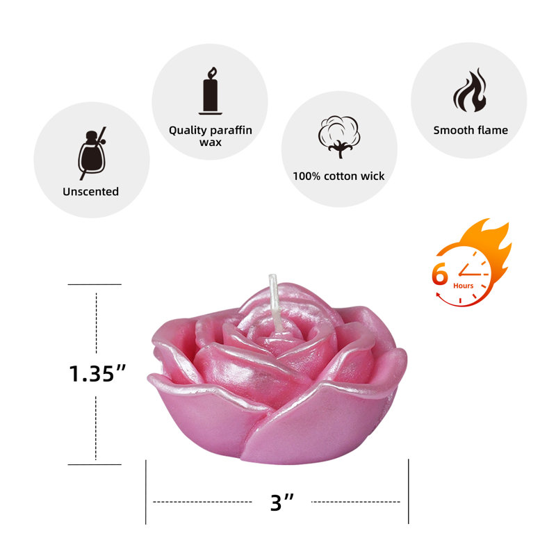 Bougie flottante rose non parfumée, Rose, Ensemble de 12