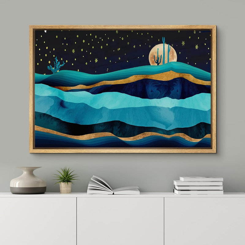 «Gold Teal Moon Marble Mountain Range Nature Modern Art Rustic Zen Landscape Colorful» sur toile, Naturel, H 24 po x l 36 po