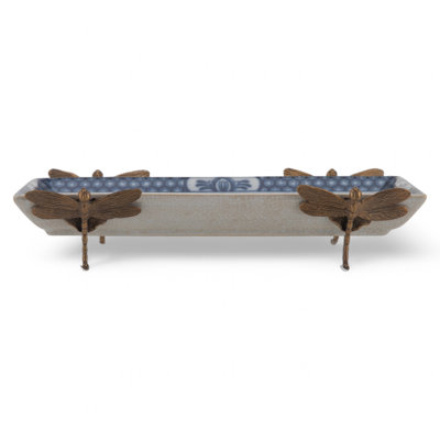 Porcelain Tray With Bronze Blue Willow
