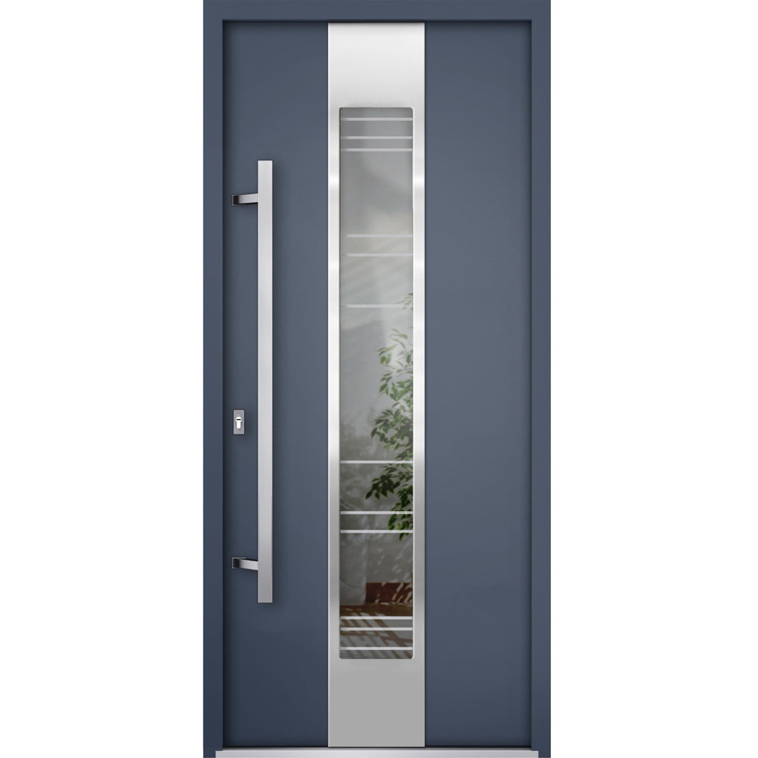 Deux Grey Clear Glass Exterior Metal Prehung Front Entry Doors VDomDoors Door 