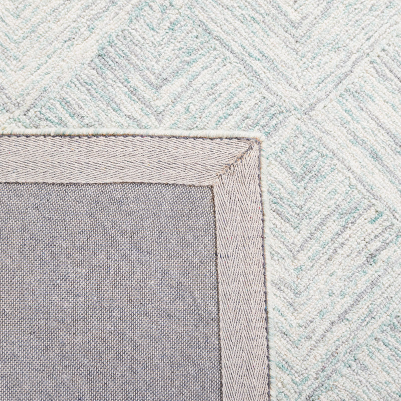 Tapis gris / turquoise en laine / coton touffeté à la main Borreri, Rectangle 4pi x 6 pi