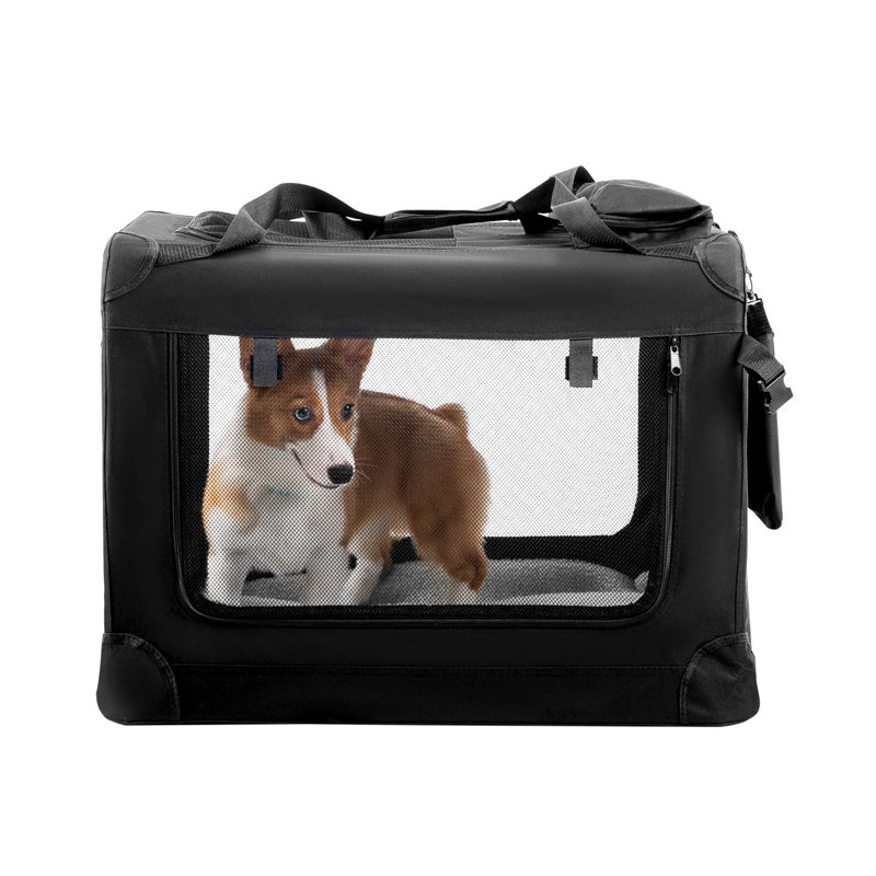 Collapsible Soft-Sided Crate with 3 Doors, XL, Black