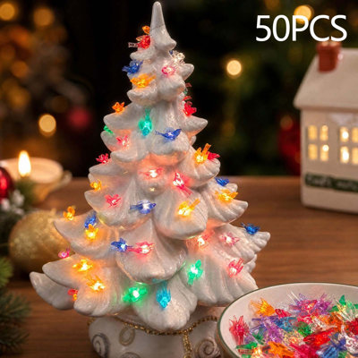 50 Pcs Christmas Ceramic Tree Replacement Bulbs Bird Shaped Ornaments 7 Color Mini Decorative Light Covers for Holiday Tree Party Home Decor Festive Christmas Decor Gifts