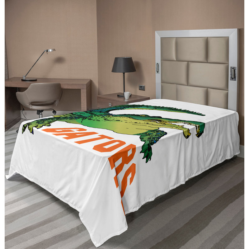 Drap plat Ambesonne Savannah crocodile sauvage alligator orange blanc blanc vert, Drap plat pour lit simple