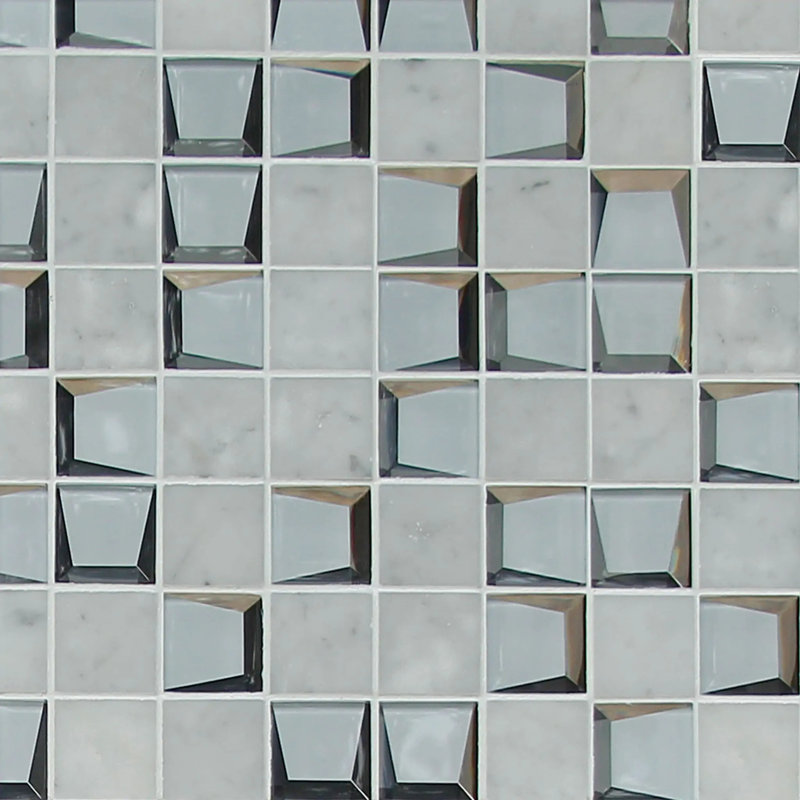 Carreau mural 12 po x 12 po Carrara et verre 3D avec mosaïque de marbre (1 pied carré)