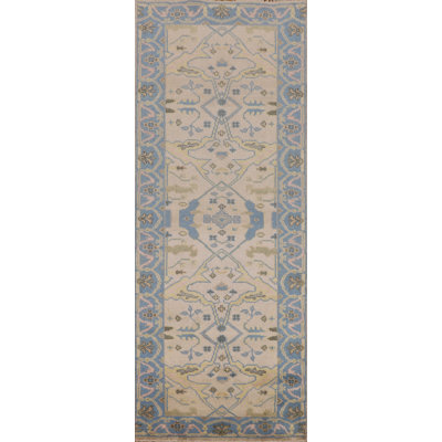 Tapis de couloir oriental en laine fait à la main Oushak 3 x 8