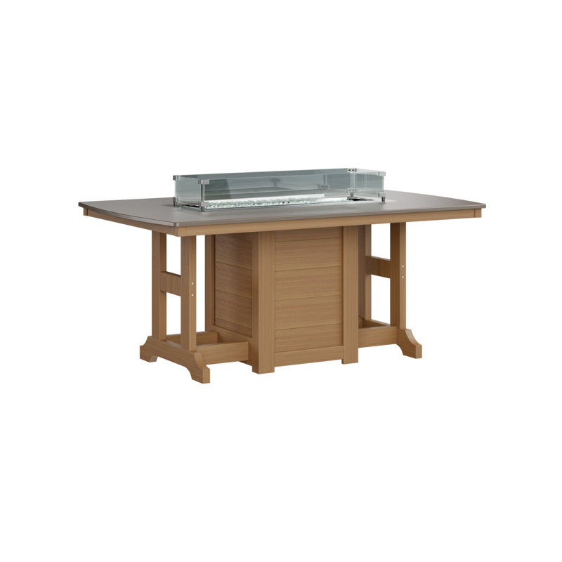 Berlin Gardens Garden Classic 72″ Fire Pit Bar Table, 39.5" H x 44" W x 72" D, Hammered Top Bronze with Natural Teak Base