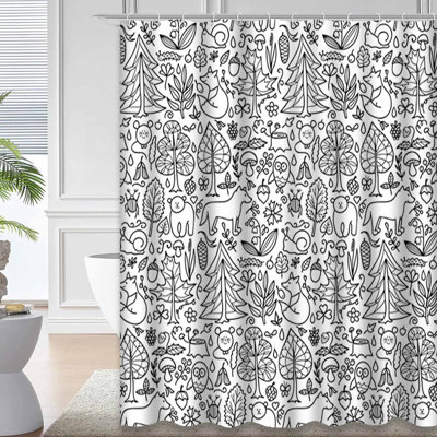 Rideau de douche à 12 crochets Forest Doodle