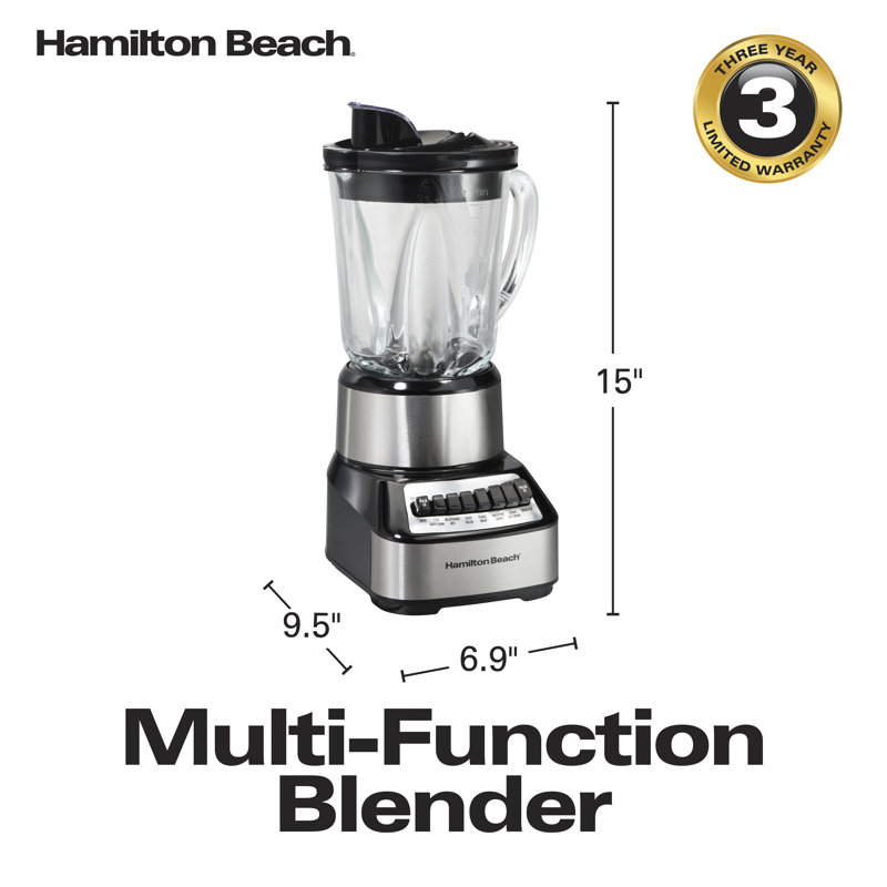 Mélangeur multifonctionnel 40 onces Hamilton Beach® Wave Crusher® Pot en verre, Acier inoxydable