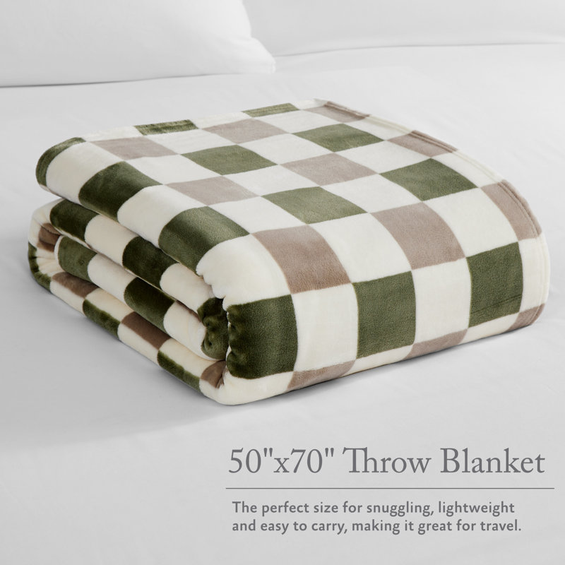 Jessica Simpson Emery Checkerboard Blankets, Green/Gray