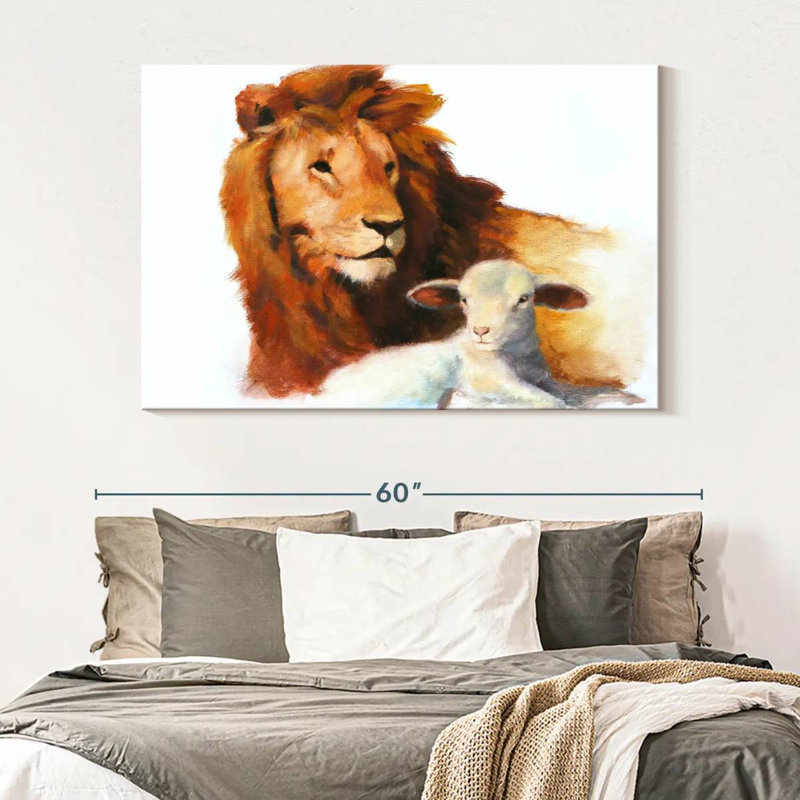 Brampt lion et agneau, H 34 po x l 51 po