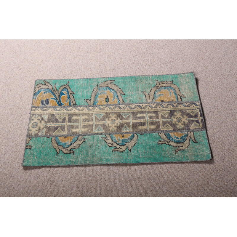 Petit tapis vert à motif patchwork turc pour l'entrée
