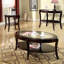 Table basse ovale de style contemporain avec finition espresso avec plateau en verre et tablette inférieure en bois massif