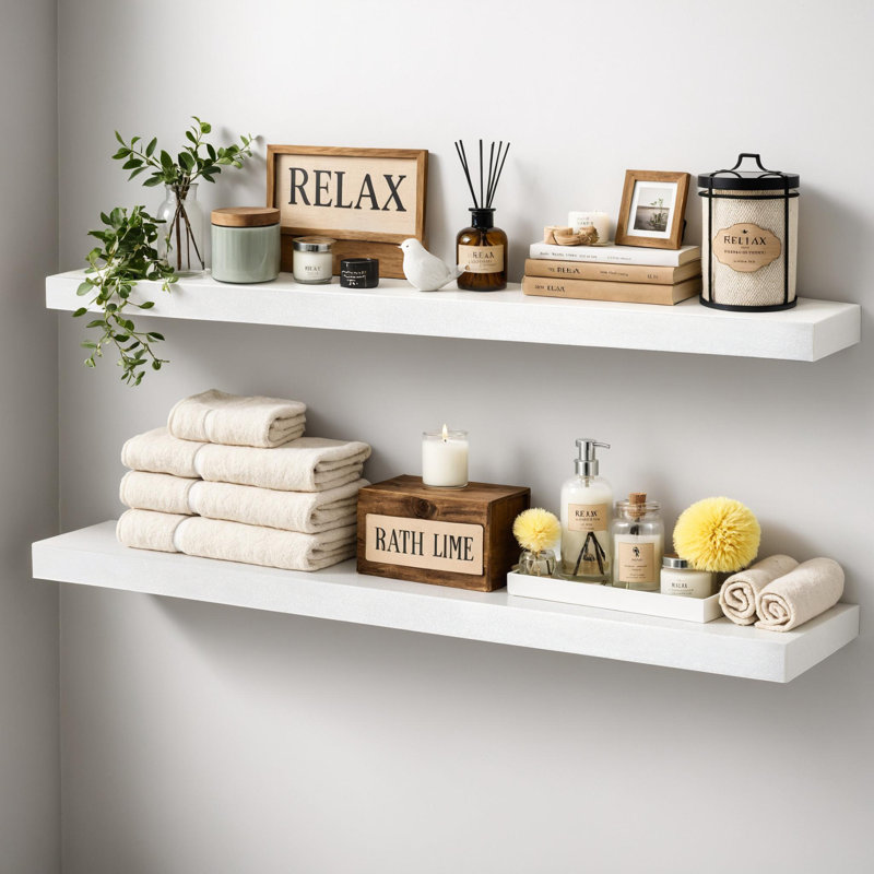 2 Pieces Floating Shelves, Wall Shelf Display Shelves for Living Room/Bedroom/Bathroom/Kitchen, White
