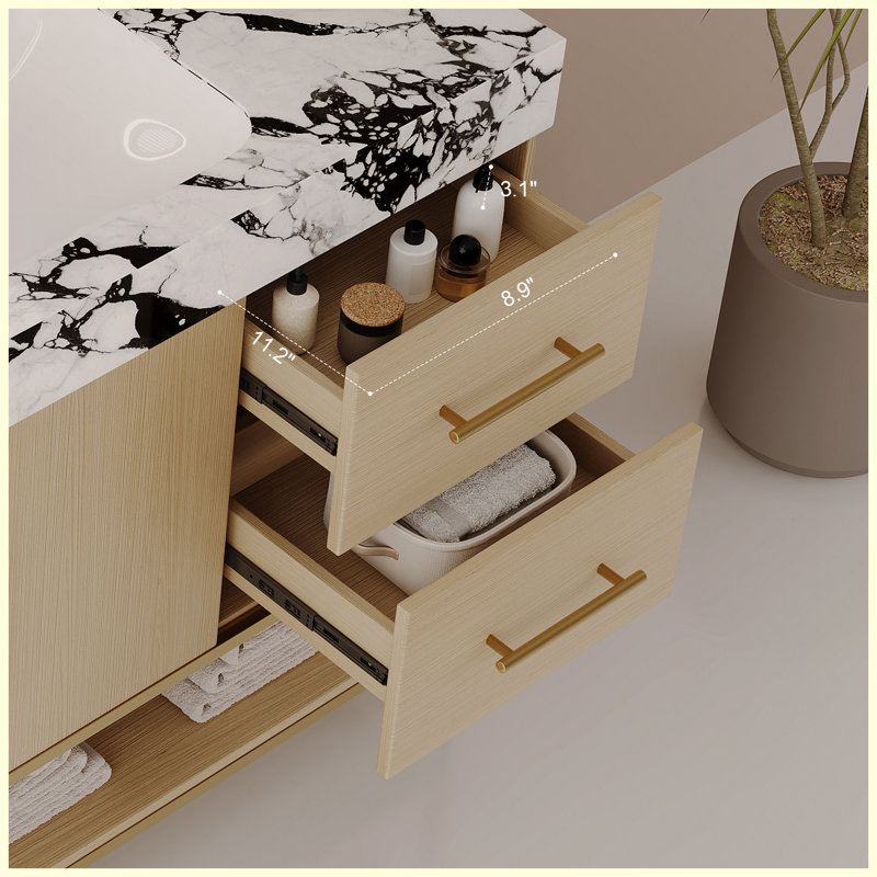 Meuble-lavabo moderne 36 po en céramique avec rangement à fermeture en douceur, Bois