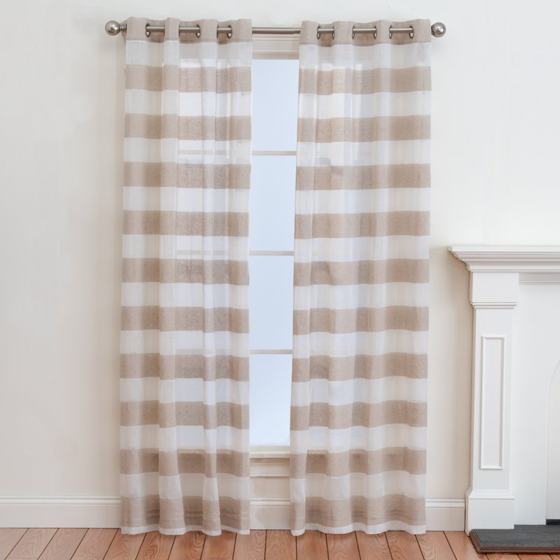 Wendler Polyester / Linen Semi-Sheer Stripped Curtain Panel with Grommet Top, 50" W x 108" L