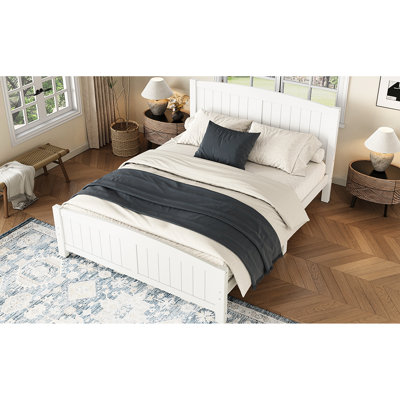 Grand lit plateforme en bois massif blanc avec lattes de soutien très espacées, sans sommier, structure stable, lit moderne pour chambre à coucher, 100% bois, lattes pour matelas et ajout pratique